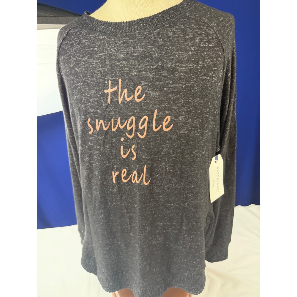 Boxercraft Cuddle Oversized Crew Sweatshirt Black Heather Snuggle Is Real Small